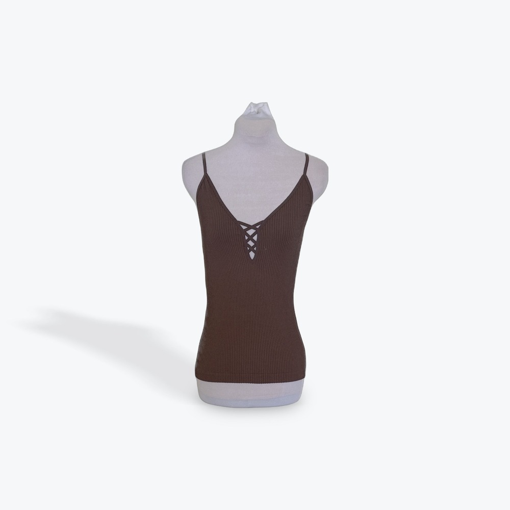 Intimately Free People Brown Ribbed Lace Up V-Neck Cami Tank Top M/L OB402120